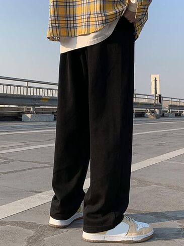 بنطال رياضي رجالي من Floerns بخصر مطاطي برباط وساق مستقيمة وفضفاضة مع جيوب in Kuwait