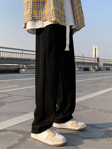 بنطال رياضي رجالي من Floerns بخصر مطاطي برباط وساق مستقيمة وفضفاضة مع جيوب in Kuwait