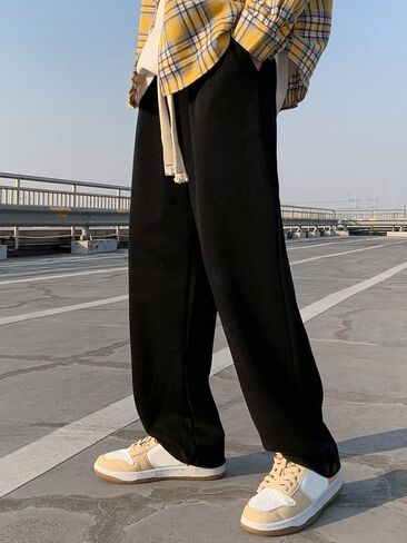 بنطال رياضي رجالي من Floerns بخصر مطاطي برباط وساق مستقيمة وفضفاضة مع جيوب in Kuwait