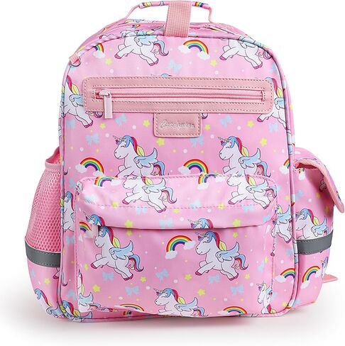 شنطة ظهر للاطفال البنات بعمر 4-6 سنوات من سيديكسياو | شنطة ظهر بالوان قوس قزح لمرحلة ما قبل المدرسة | شنطة كتب مدرسية لرياض الاطفال | احزمة مبطنة قابلة للتعديل وحلقة لحقيبة الغداء، زهري، مقاس M، طباعة in Kuwait