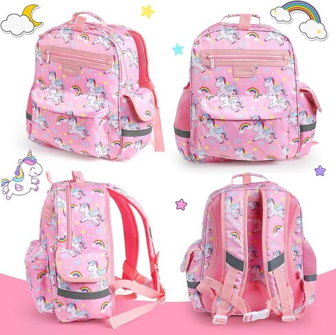 شنطة ظهر للاطفال البنات بعمر 4-6 سنوات من سيديكسياو | شنطة ظهر بالوان قوس قزح لمرحلة ما قبل المدرسة | شنطة كتب مدرسية لرياض الاطفال | احزمة مبطنة قابلة للتعديل وحلقة لحقيبة الغداء، زهري، مقاس M، طباعة in Kuwait