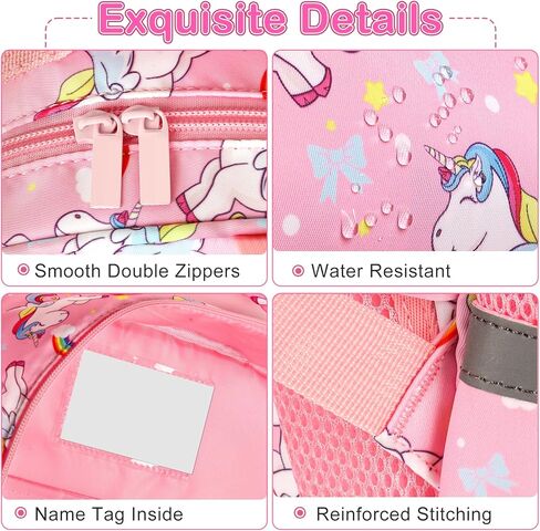 شنطة ظهر للاطفال البنات بعمر 4-6 سنوات من سيديكسياو | شنطة ظهر بالوان قوس قزح لمرحلة ما قبل المدرسة | شنطة كتب مدرسية لرياض الاطفال | احزمة مبطنة قابلة للتعديل وحلقة لحقيبة الغداء، زهري، مقاس M، طباعة in Kuwait