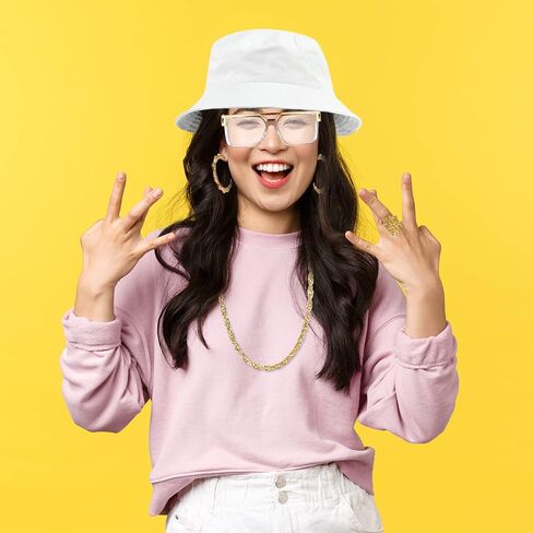 مجموعة أزياء الهيب هوب من التسعينيات، دلو نظارات شمسية شفافة وسلسلة ذهبية in Kuwait