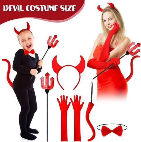 مجموعة أزياء Yingzhao المكونة من 9 قطع من أزياء Angel Devil تتضمن عصابة رأس على شكل قرن الشيطان وعصابة رأس وربطة عنق على شكل ذيل الشيطان وقفازات طويلة (أبيض، نمط حيوي) in Kuwait