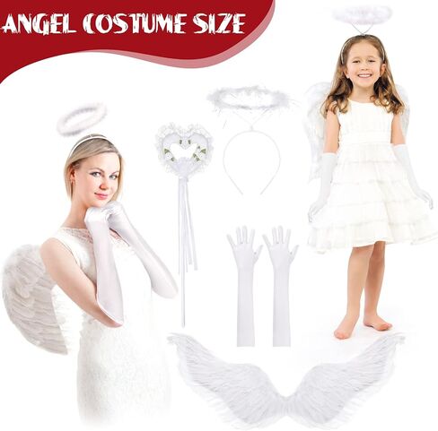 مجموعة أزياء Yingzhao المكونة من 9 قطع من أزياء Angel Devil تتضمن عصابة رأس على شكل قرن الشيطان وعصابة رأس وربطة عنق على شكل ذيل الشيطان وقفازات طويلة (أبيض، نمط حيوي) in Kuwait