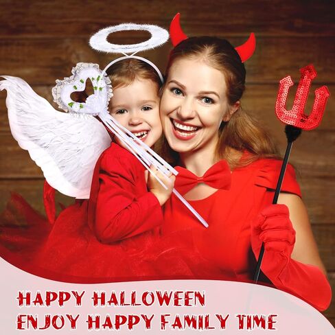 مجموعة أزياء Yingzhao المكونة من 9 قطع من أزياء Angel Devil تتضمن عصابة رأس على شكل قرن الشيطان وعصابة رأس وربطة عنق على شكل ذيل الشيطان وقفازات طويلة (أبيض، نمط حيوي) in Kuwait