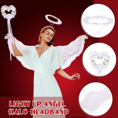 مجموعة أزياء Yingzhao المكونة من 9 قطع من أزياء Angel Devil تتضمن عصابة رأس على شكل قرن الشيطان وعصابة رأس وربطة عنق على شكل ذيل الشيطان وقفازات طويلة (أبيض، نمط حيوي) in Kuwait