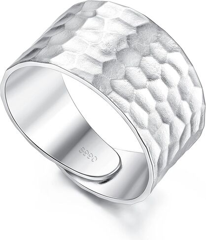 ميلاكولاتو خاتم فضة استرليني عيار 990 مصنوع يدويًا بتصميم قبة عريض ومصقول يدويًا للنساء والرجال، قابل للتعديل ليناسب مقاس 7-11 in Kuwait