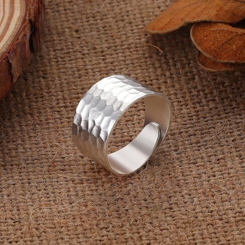 ميلاكولاتو خاتم فضة استرليني عيار 990 مصنوع يدويًا بتصميم قبة عريض ومصقول يدويًا للنساء والرجال، قابل للتعديل ليناسب مقاس 7-11 in Kuwait