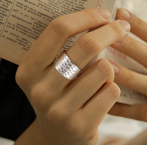 ميلاكولاتو خاتم فضة استرليني عيار 990 مصنوع يدويًا بتصميم قبة عريض ومصقول يدويًا للنساء والرجال، قابل للتعديل ليناسب مقاس 7-11 in Kuwait