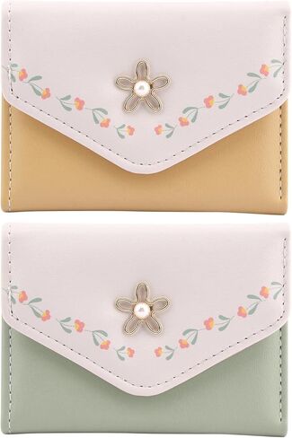 محفظة QOONESTL النسائية، قطعتان من جلد البولي يوريثان، محفظة جيب ثنائية الطي، محفظة لبطاقات الائتمان، حامل بطاقات للعملات المعدنية بزر كبس، محفظة صغيرة للنساء والفتيات (أصفر + أخضر فاتح، الحجم: 11 × 1.5 × 8 سم) in Kuwait