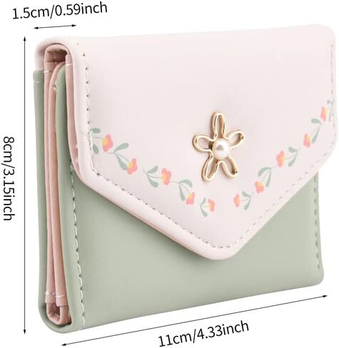 محفظة QOONESTL النسائية، قطعتان من جلد البولي يوريثان، محفظة جيب ثنائية الطي، محفظة لبطاقات الائتمان، حامل بطاقات للعملات المعدنية بزر كبس، محفظة صغيرة للنساء والفتيات (أصفر + أخضر فاتح، الحجم: 11 × 1.5 × 8 سم) in Kuwait