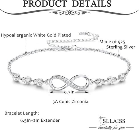 Sllaiss سوار إنفينيتي للنساء 925 من الفضة الإسترليني قابل للتعديل تشيكوسلوفاكيا لا نهاية لها الحب سحر سوار عيد الميلاد عيد ميلاد مجوهرات هدية لها in Kuwait