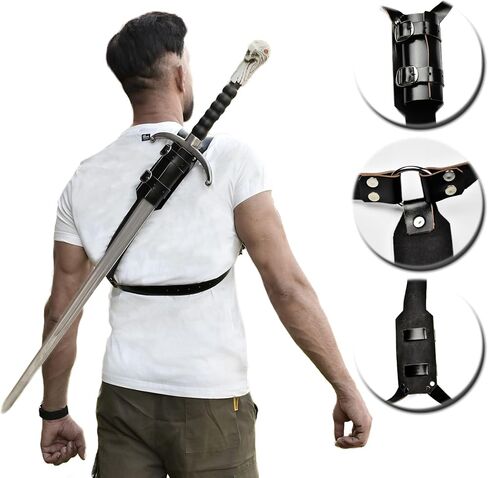 Medieval Authantic Leather Back Sword Shoulder Frog - Adjustable Sheath Holster Renaissance Warrior Costume Accessory in Saudi Arabia