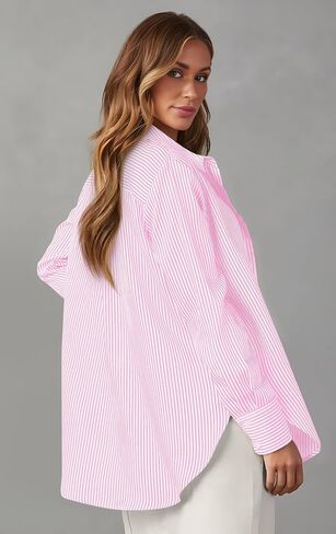 OMSJ Women's Striped Button Down Shirts Casual Long Sleeve Stylish Collared Office Work Blouses Tops in Saudi Arabia