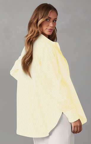 OMSJ Women's Striped Button Down Shirts Casual Long Sleeve Stylish Collared Office Work Blouses Tops in Saudi Arabia