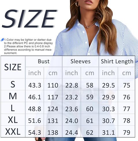 OMSJ Women's Striped Button Down Shirts Casual Long Sleeve Stylish Collared Office Work Blouses Tops in Saudi Arabia