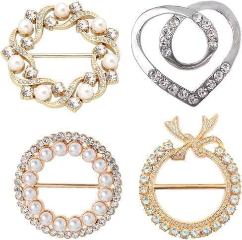 4PCS T-Shirt Clips Multifunctional Silk Scarf Buckle Wholesale Senior Sense Clothes Buckle Ring Pearl Rhinestones Decorative Accessories Corner Knotted Buckle, Stainless Steel, no gemstone in Kuwait