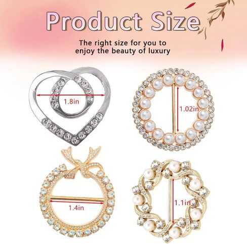 4PCS T-Shirt Clips Multifunctional Silk Scarf Buckle Wholesale Senior Sense Clothes Buckle Ring Pearl Rhinestones Decorative Accessories Corner Knotted Buckle, Stainless Steel, no gemstone in Kuwait