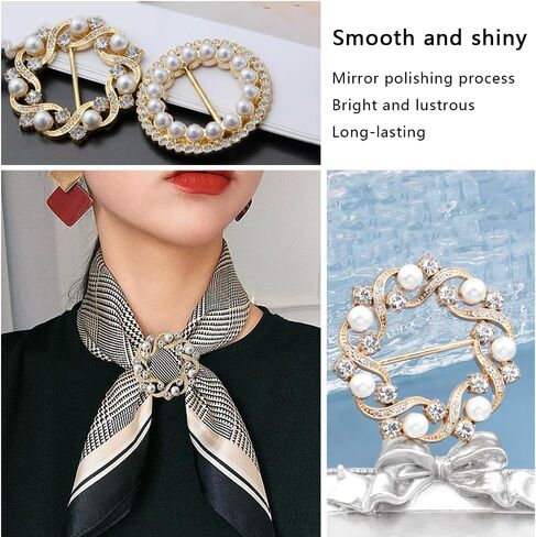 4PCS T-Shirt Clips Multifunctional Silk Scarf Buckle Wholesale Senior Sense Clothes Buckle Ring Pearl Rhinestones Decorative Accessories Corner Knotted Buckle, Stainless Steel, no gemstone in Kuwait
