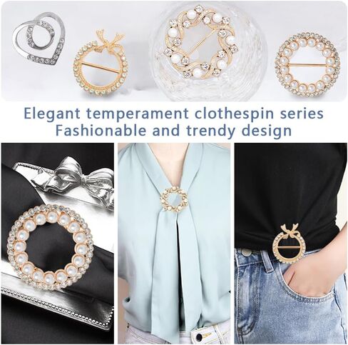 4PCS T-Shirt Clips Multifunctional Silk Scarf Buckle Wholesale Senior Sense Clothes Buckle Ring Pearl Rhinestones Decorative Accessories Corner Knotted Buckle, Stainless Steel, no gemstone in Kuwait