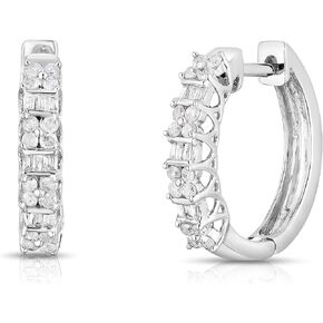 Natalia Drake Round Baguette Bar Set 1/2 Cttw Diamond Hoop Earrings for Women in Rhodium Plated 925 Sterling Silver