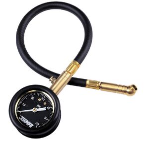 Tire Pressure Gauge for Cars and Trucks. 0-60 PSI Calibrated to ANSI B.40.1 Accuracy. Large 2 Inch Easy to Read Gauge and Long Hose with 360 Degree Rotation at Each End.