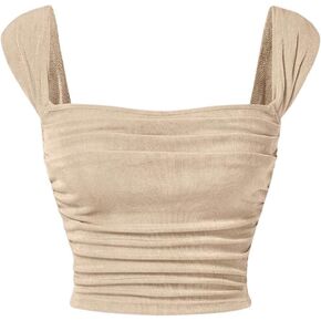 Verdusa Women's Y2K Ruched Square Neck Wide Straps Sleeveless Cami Crop Top