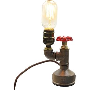 Steampunk Lamp with Dimmer, Dimmable Loft Style Industrial Vintage Antique Style Light with Bulb, Wood Base with Iron Piping Desk Lamp, Retro Desk Lamp LL-032