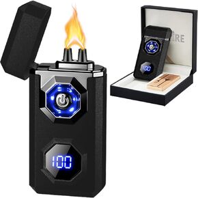 SKRFIRE Plasma Lighter Rechargeable Electric Lighter for Candle Arc Type C Electronic Torch Lighter Windproof Portable Metal Lighter with LED Power Display for Camping, Hiking, BBQ (Matte Black)