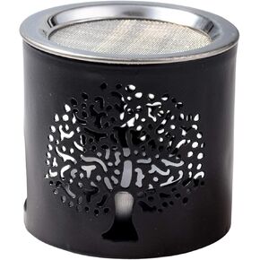 INCENSE BURNER with sieve (stainless steel) IRON in BLACK Height 2.36 inch [HANDMADE Motif: TREE of LIFE/World Tree] for incense burning with tea light