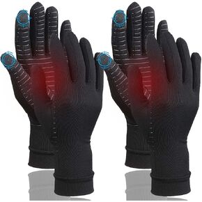 2 Pairs Full Finger Compression Gloves for Women Men, Copper Arthritis Gloves for Rheumatoid,Osteoarthritis,Carpal Tunnel,Tendonitis, Joint Swelling,Hand Pain Relief With Touchscreen Tips (Small)