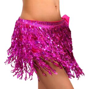 Sequin Tassel Skirt - Belly Dance Hip Skirt Fringe Tassel Hip Scarf Rave Skirts for Women and Girls Halloween Cowgirl Costume (Rose Red)