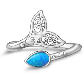 Mermaid Ring 925 Sterling Silver - Cute Mermaid Tail Rings Jewelry with Opal Diamond Sea Rings Adjustable Suitable for Women