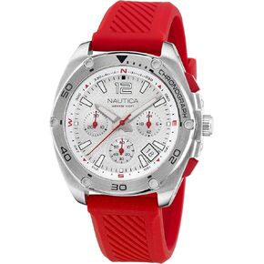 Nautica Men's Tin Can Bay Chrono Red Silicone Strap Watch (Model: NAPTCF205)