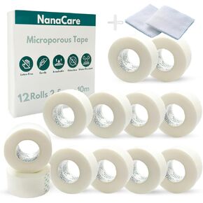 Microporous Surgical Tape 1" x 11yd +10pc Gauze Pads| 12 Rolls Paper Tape| Micropore Surgical Tape | Medical Tape for Skin,Dressings,Face,Wound Care| First Aid Bandage Tape for Sensitive Skin