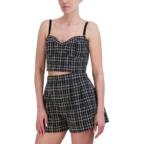 BCBGMAXAZRIA Women's Sleeveless Sweetheart Neck Tweed Bustier Top