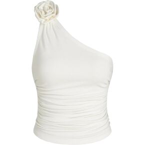 CIDER Asymmetrical Rosette Ruched Crop Top