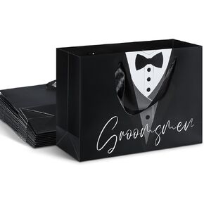 Thenshop 10 Pieces Groomsmen Gift Bags Tuxedo Gift Bag Set Wedding Treat Bags Groomsmen Bags Set of 10 Wedding Tuxedo Treat Bags 14" x 10" x 4.3" for Wedding Father's Birthday Boss Anniversary