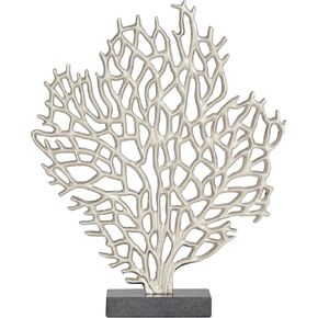 Deco 79 Aluminum Metal Coral Decorative Sculpture Home Decor Statue with Marble Base, Accent Figurine 14" x 3" x 17", Silver