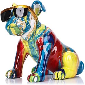 French Bulldog Statue Creativity Black Gold Decor, Modern Frenchie Statues Home Decor Dog Sculpture, Bulldog Figurine Gifts for Bulldog Lovers - Ideal Living Room Tv Stand Office Shelf Decoration