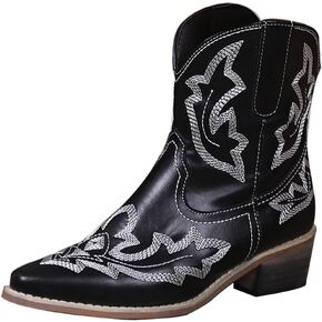 Women's Cowboy Cowgirl Boots Ankle Western Short Booties | Pointed Toe, Low Chunky Heel, Embroidered, Fashion Classic Design, Great for Country Concert Music Festivals Theme Party in Saudi Arabia