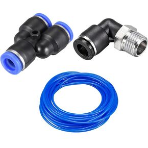 MECCANIXITY Pneumatic Tubing 8mm x 5mm 10 Meter 32.8ft with 4pcs 8mm OD x 1/4 NPT Thread Male Elbow Push to Connect Fittings, 5pcs 8mm Y Type Quick Connect Fittings