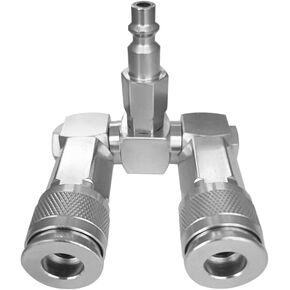 Joywayus Steel Air Hose Splitter 360 Degrees Swivel Air Compressor Quick Connectors 2-Way Air Manifold with 2 Couplers and 1/4" NPT Male Industrial Type Plug