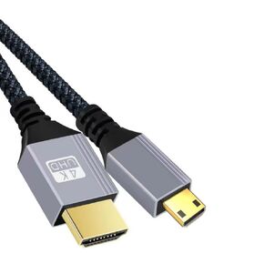 Mini HDMI to HDMI Cable 6.6FT,for HDTV, Tablet, Camera and Camcorder [Aluminum Shell, Nylon Braided] (4K 60Hz) High Speed HDMI to Mini HDMI Male Bi-Directional 2.0 Cord
