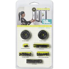 Precision Picture Hanging Kit, 6 Picture Kit, Hangs up to 6 Frames, for use with D-Ring, Sawtooth, Wire, and Keyhole Frames, Holds Up to 50 lbs., Reposition Adhesive