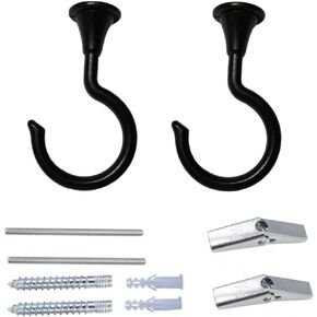 Large Swag Ceiling Hooks 2Sets Heavy Duty Swag Hook with Hardware for Hanging Plants Ceiling Installation Cavity Wall Fixing (2 Sets, Black,Large)
