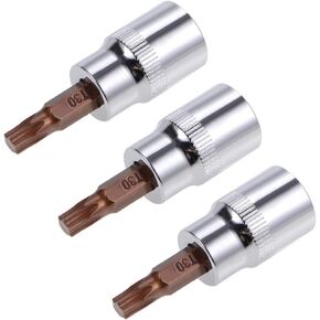 uxcell 3pcs 3/8" Drive x T30 Torx Bit Socket, S2 Steel Bits CR-V Sockets 38mm Length Use with Ratchet Wrench, Slide Bar, Extension Rod