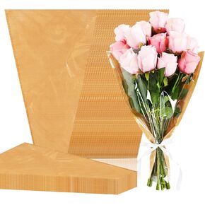 JarThenaAMCS 100Pcs Flower Bouquet Sleeves Kraft Paper Wrapping Bags Clear Floral Arrangement Supplies for Valentine Wedding Anniversary Mother's Day Florist, 22x14.6x4.7 Inch