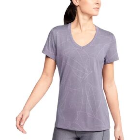 Under Armour Women's Tech Short Sleeve V-Neck Marble Jacquard (Purple Haze(554)/Metallic Silver, Small)